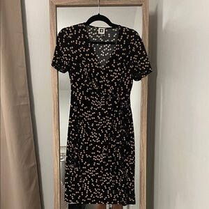 Black and Tan Polka Dot Wrap Dress